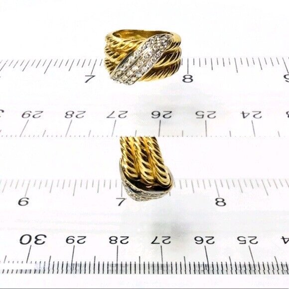 David Yurman 18k Gold Diamond Crossover Ring - Picture 6 of 7